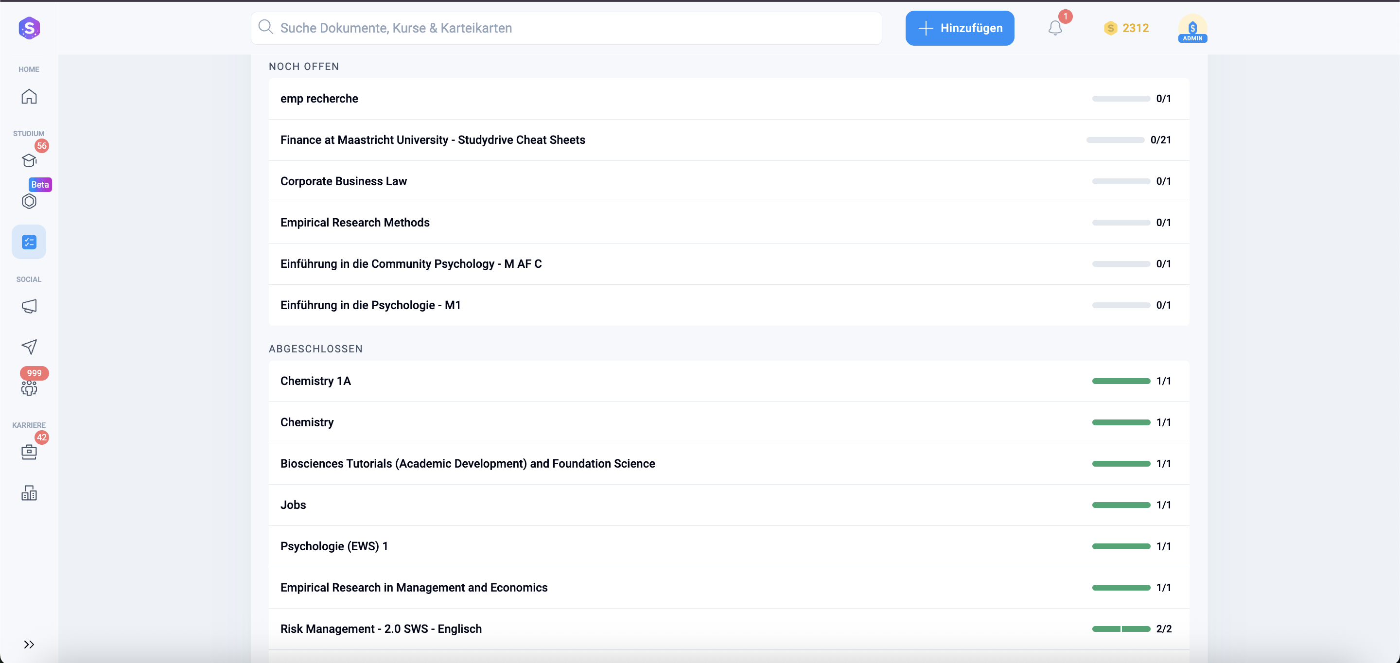 The Study List feature in Studydrive