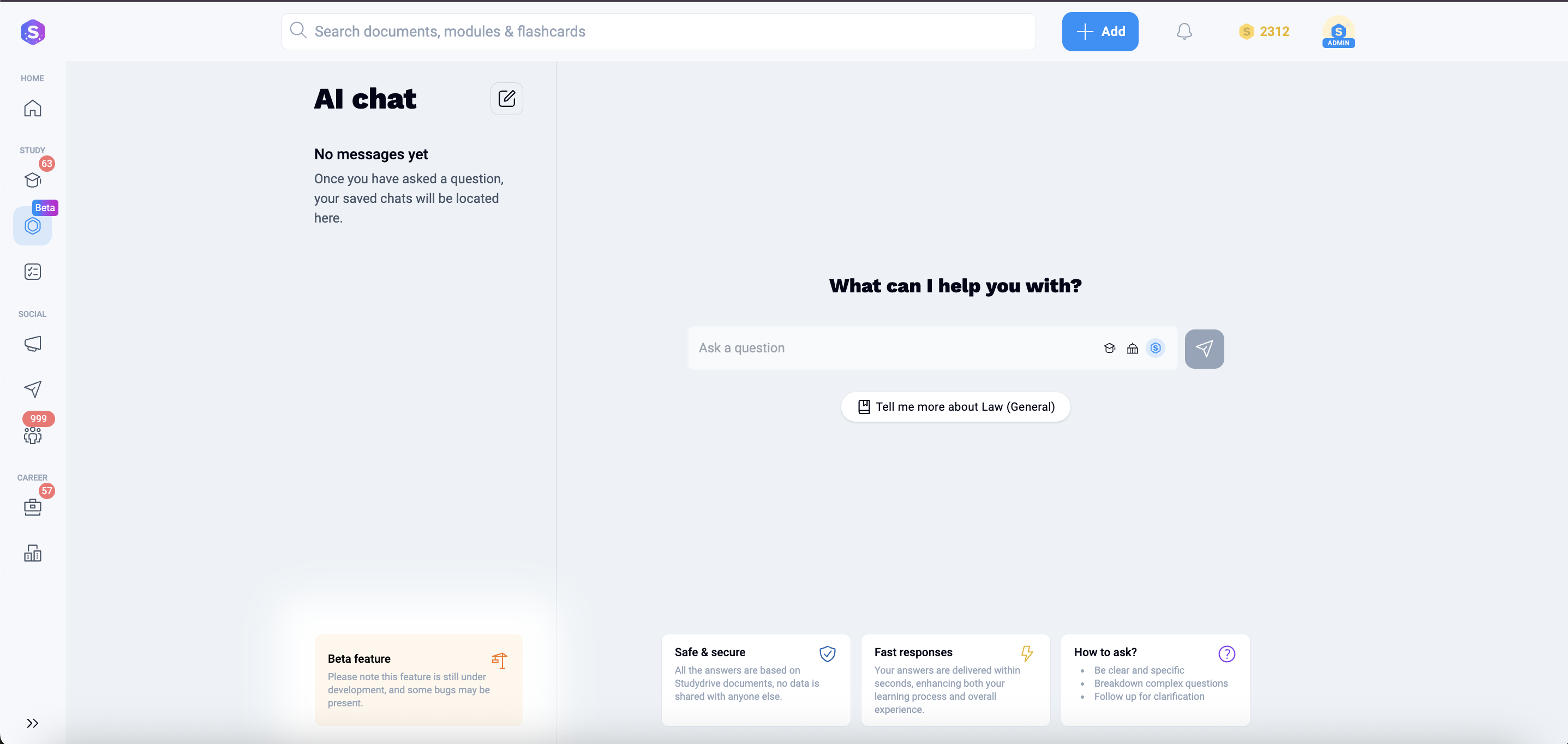 The AI chatbot in Studydrive