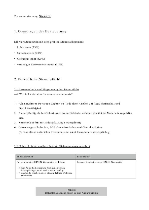 Steuern Zusammenfassung Word Free Download