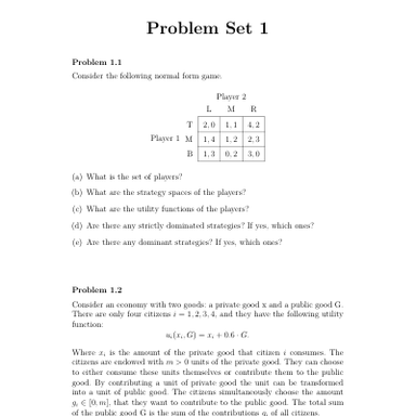 Dokument Game Theory - Problem Set 1 with Solutions.pdf - Herunterladen